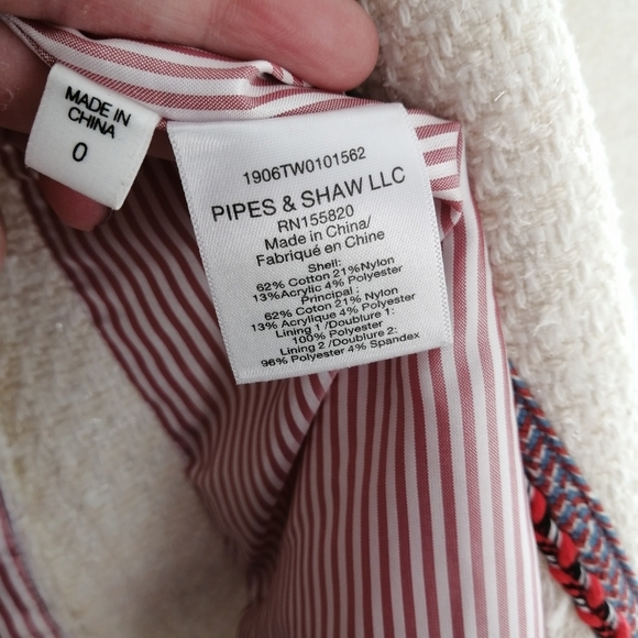 Veronica Beard Raw Edge Cutaway White Tweed Dickey Blazer with Red Trim 0 - Picture 12 of 17